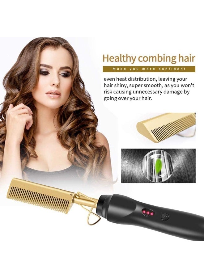 مشط كهربائي ساخن بدرجة حرارة 450 درجة فهرنهايت لفرد الشعر مع 3 اعدادات وإيقاف تلقائي 60 دقيقة وحافظة مضادة للحرق للرجال والنساء للاستخدام المنزلي وأثناء السفر سيراميك ذهبي 80.0 واط - Image 4